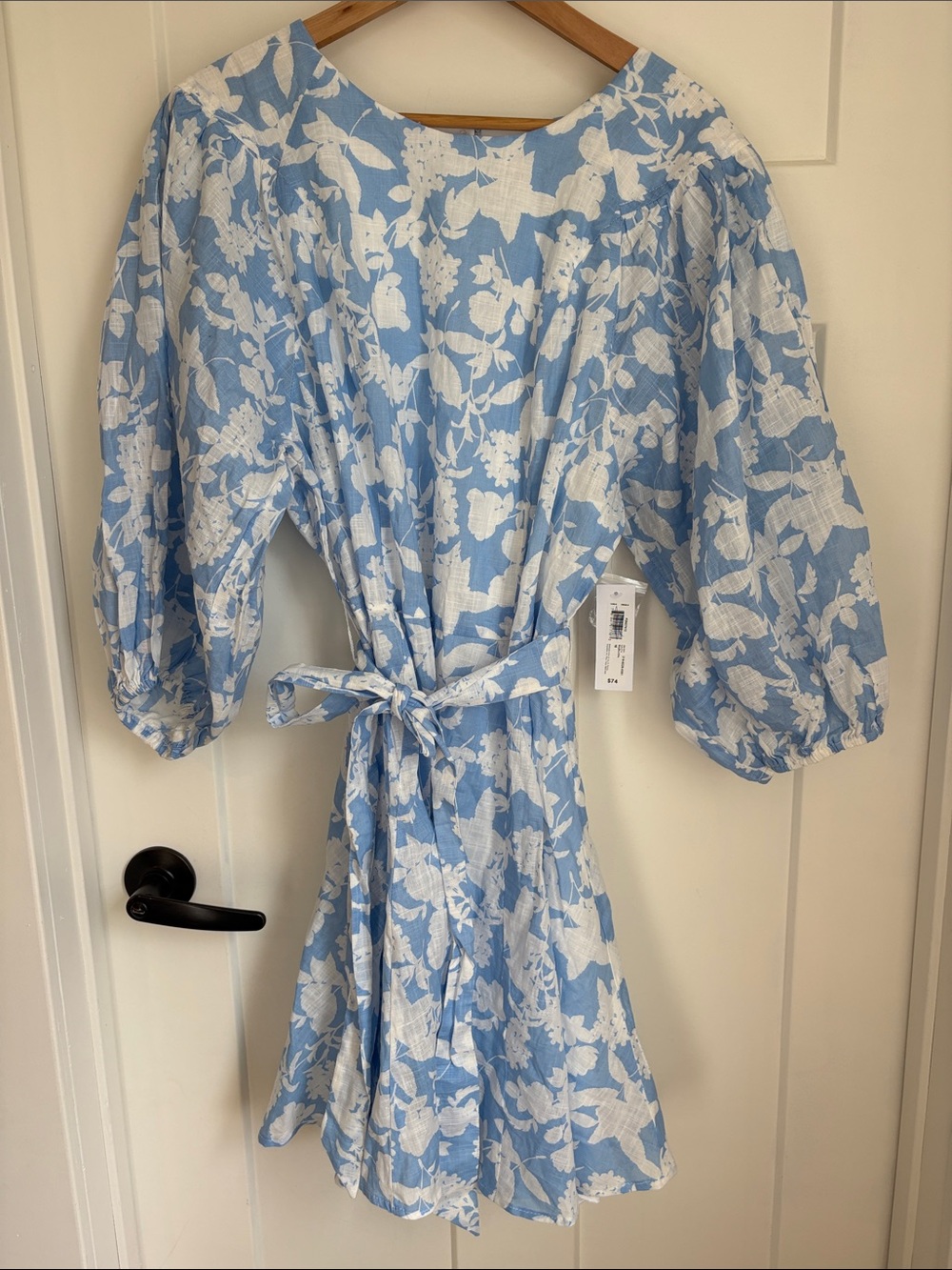 Premier Amour Blue and White Floral Tie-Waist Dress